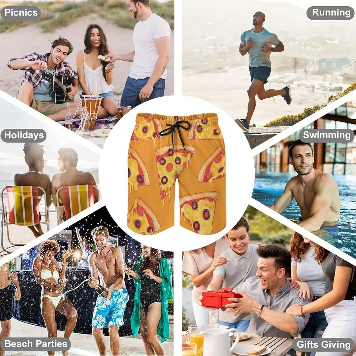 Food Pattern Men's Athletic Running Shorts with Pockets Lightweight Beach Shorts Quick Dry