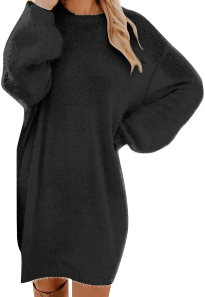 Fuzzy Sweaters for Women Winter Fashion Solid Sweater Dress Lightweight Soft Long Sleeve Crewneck Shirts 2024 Warm Tops