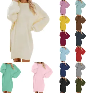 Fuzzy Sweaters for Women Winter Fashion Solid Sweater Dress Lightweight Soft Long Sleeve Crewneck Shirts 2024 Warm Tops