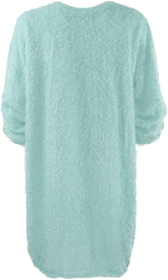 Fuzzy Sweaters for Women Winter Fashion Solid Sweater Dress Lightweight Soft Long Sleeve Crewneck Shirts 2024 Warm Tops