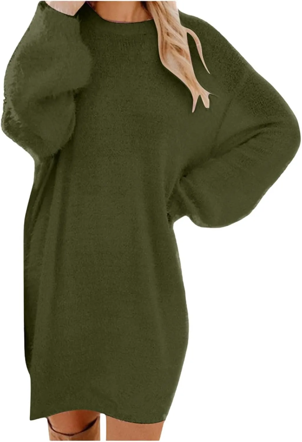 Fuzzy Sweaters for Women Winter Fashion Solid Sweater Dress Lightweight Soft Long Sleeve Crewneck Shirts 2024 Warm Tops