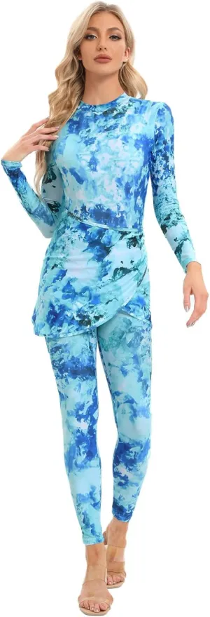 FYMNSI Women Modest Burkini Swimsuits Muslim Swimwear Full Body Islamic Swim Tops Pants Hijab 4 Piece Rash Guard S-XL