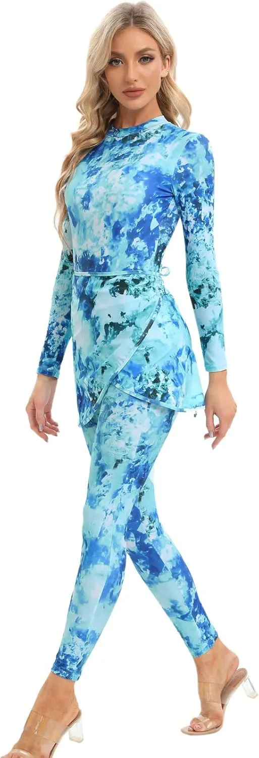 FYMNSI Women Modest Burkini Swimsuits Muslim Swimwear Full Body Islamic Swim Tops Pants Hijab 4 Piece Rash Guard S-XL