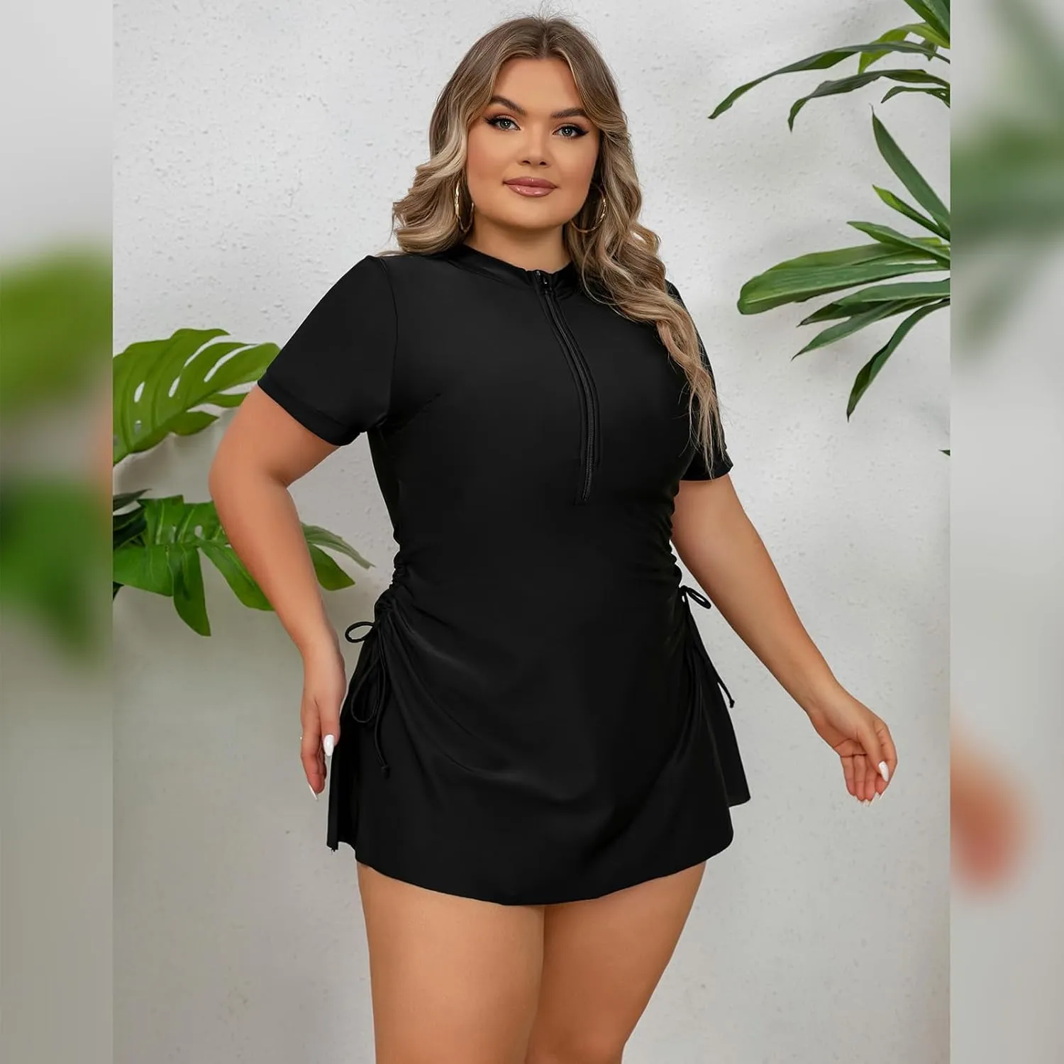 FYMNSI Women Plus Size Zipper Rash Guard Sun Protection Surf Rashguard Boyleg One Piece Sport Swimsuit Padded Bathing Suit