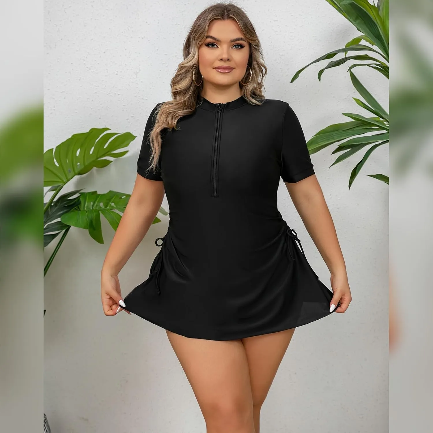 FYMNSI Women Plus Size Zipper Rash Guard Sun Protection Surf Rashguard Boyleg One Piece Sport Swimsuit Padded Bathing Suit