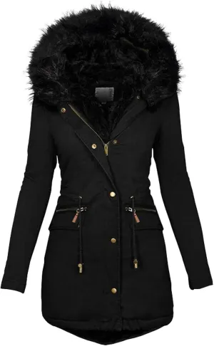 FZVYD Womens Winter Coats Warm Sherpa Lined Parkas Thickened Windproof Outerwear with Fur Hood Plus Size Puffer Down Jackets