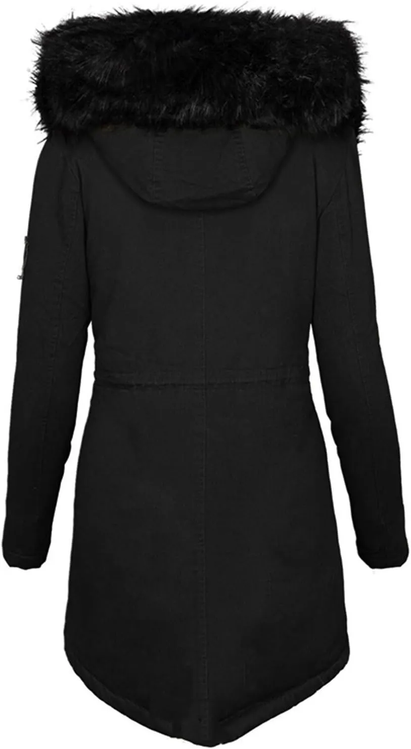 FZVYD Womens Winter Coats Warm Sherpa Lined Parkas Thickened Windproof Outerwear with Fur Hood Plus Size Puffer Down Jackets