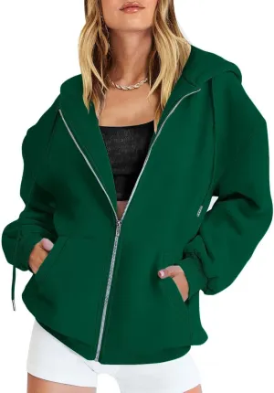 GIERIDUC Womens Zip Up Hoodies Long Sleeve Oversized Sweatshirts Super Soft Womens Sweatshirt Comfy Long Sleeve White Hoodies
