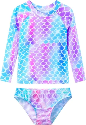 Girls Rash Guard Swimsuit Long Sleeve Tankini Sets Two Pieces Bathing Suit Swimwear UPF 50  Sun Protection