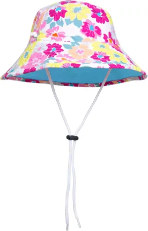 Girls Reversible Bucket Hat (UPF 50 ), Prettyberry Blue, Medium