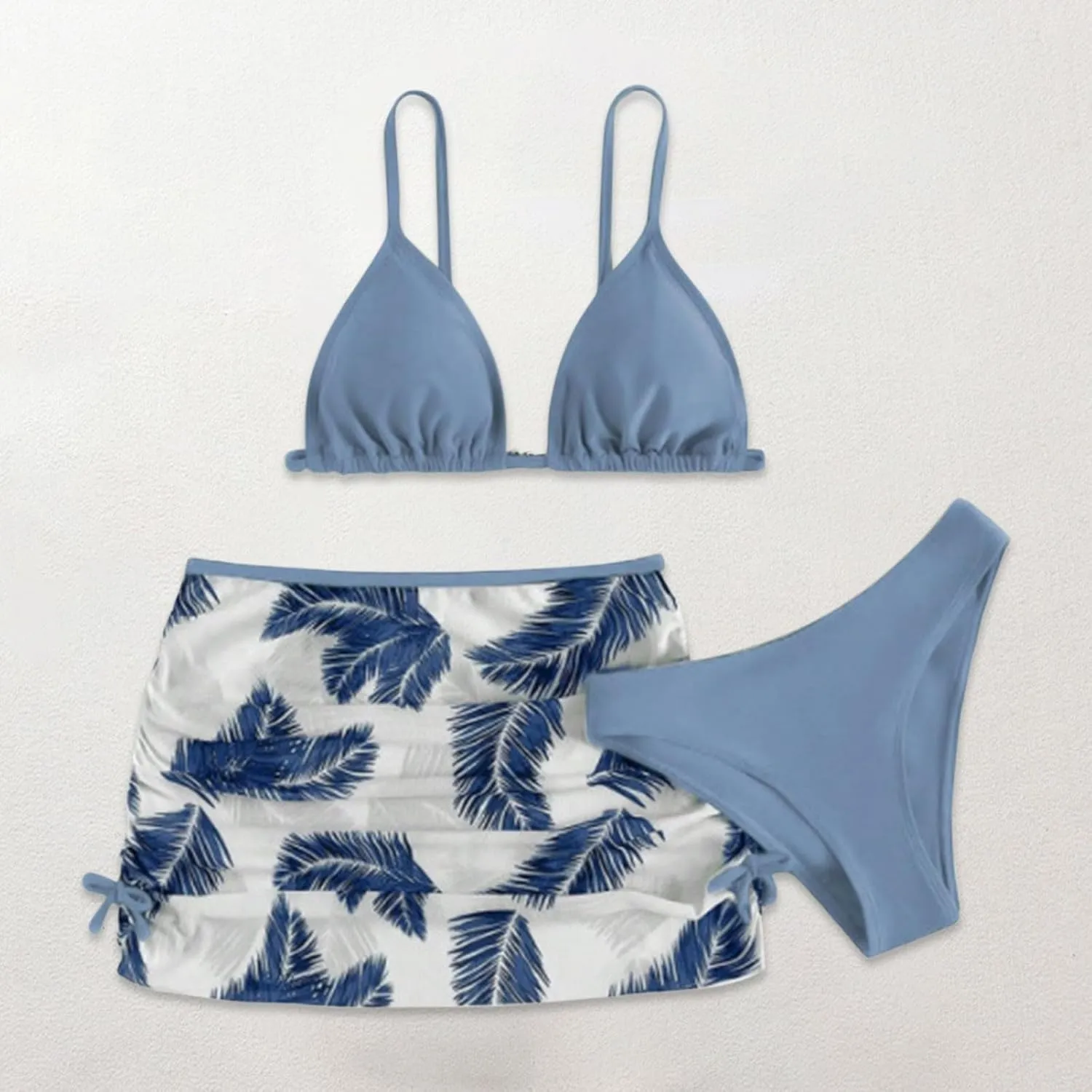 Girls Swimsuit 3 Piece Tropical Print Bikini Set Modest Swim Skirt Bikini with Skirt Tankini Bathing Suits Swimwear