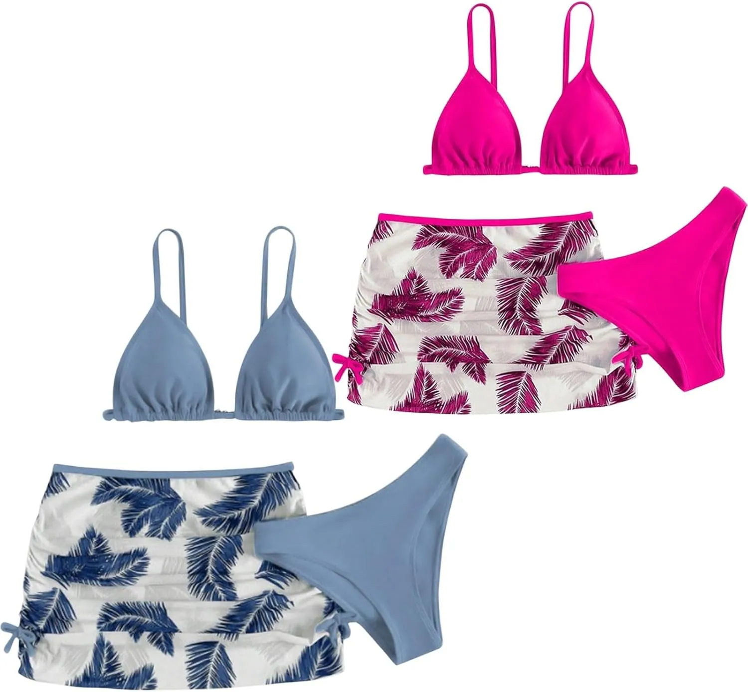 Girls Swimsuit 3 Piece Tropical Print Bikini Set Modest Swim Skirt Bikini with Skirt Tankini Bathing Suits Swimwear
