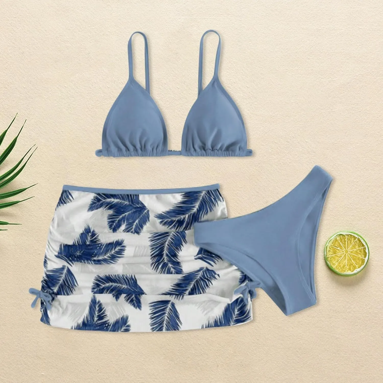 Girls Swimsuit 3 Piece Tropical Print Bikini Set Modest Swim Skirt Bikini with Skirt Tankini Bathing Suits Swimwear