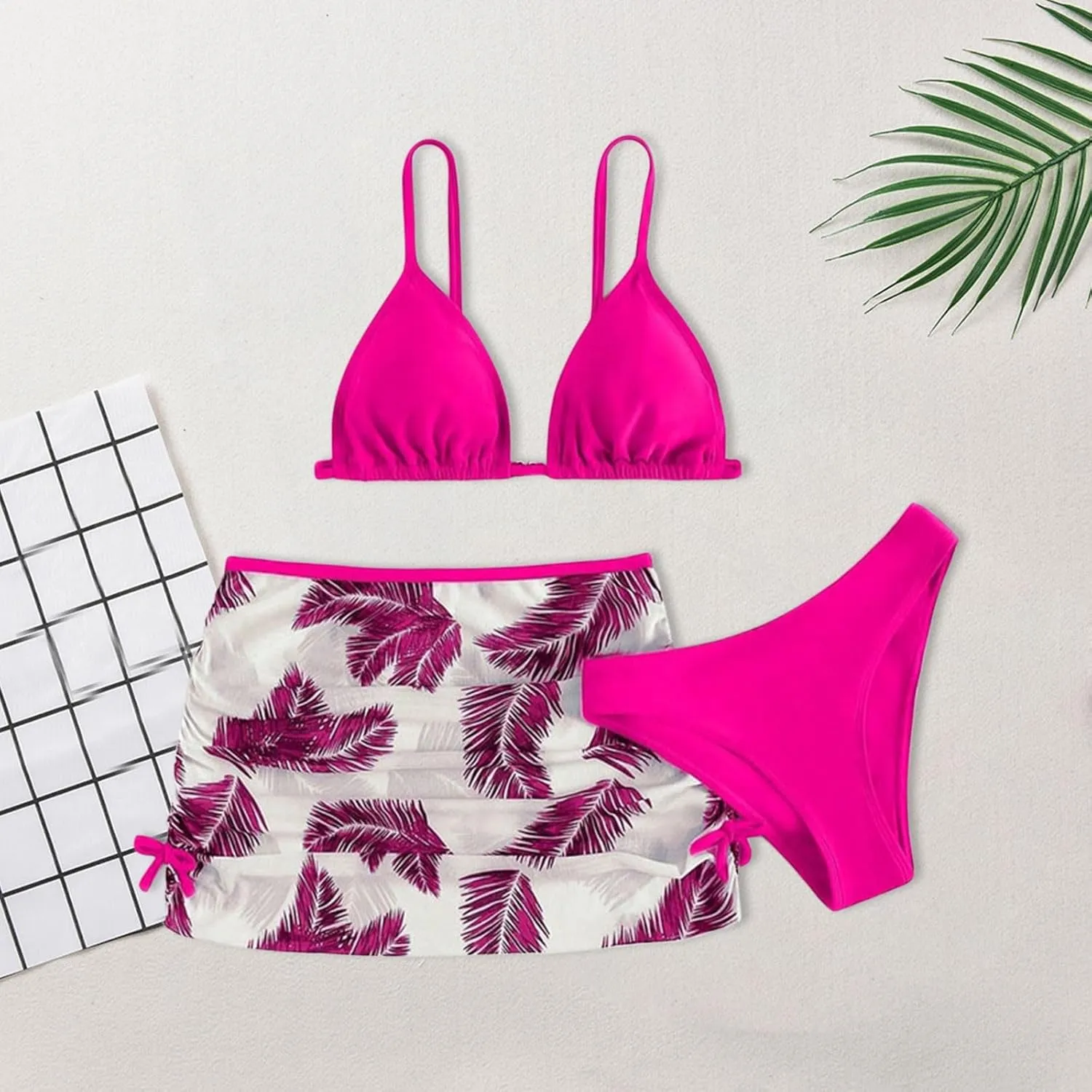 Girls Swimsuit 3 Piece Tropical Print Bikini Set Modest Swim Skirt Bikini with Skirt Tankini Bathing Suits Swimwear