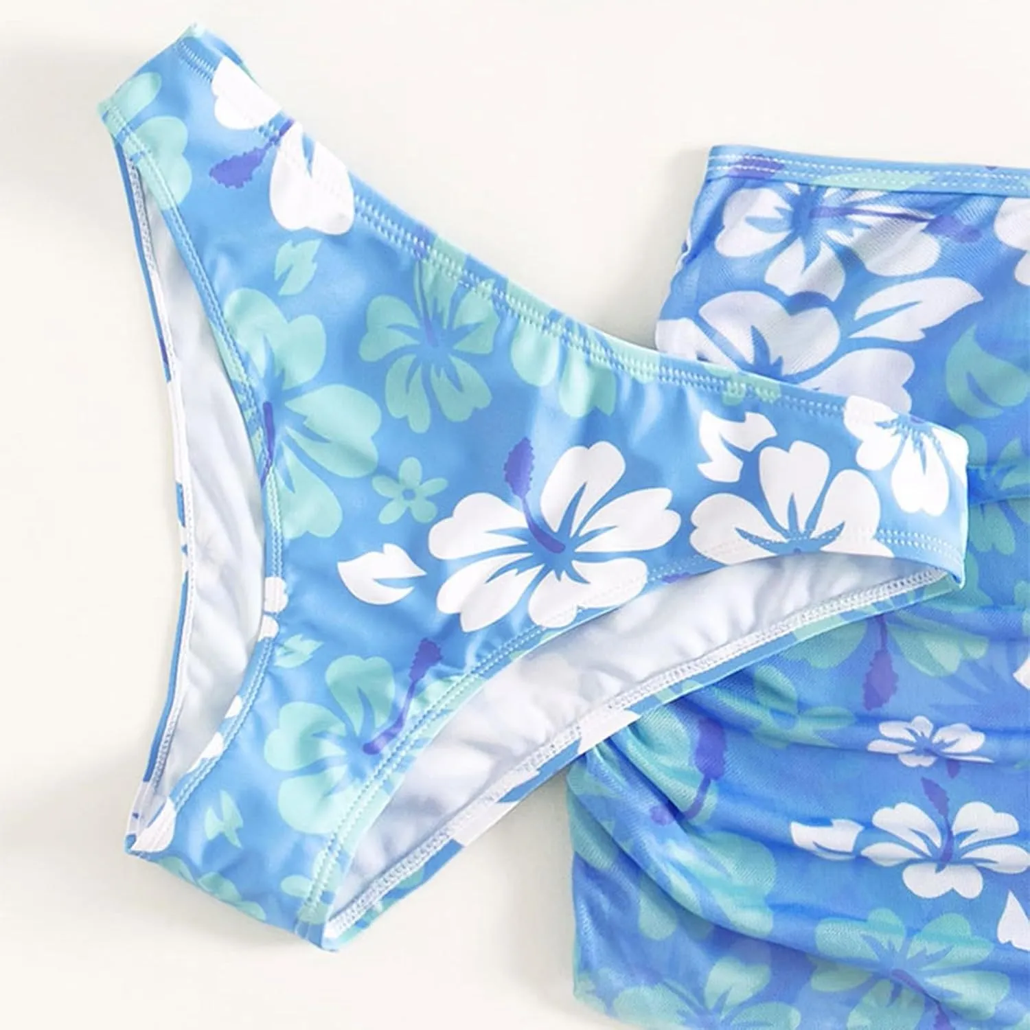 Girls Swimsuit 3 Piece Tropical Print Bikini Set Modest Swim Skirt String Bikini Swimsuit Bathing Suit Tops Swimwear