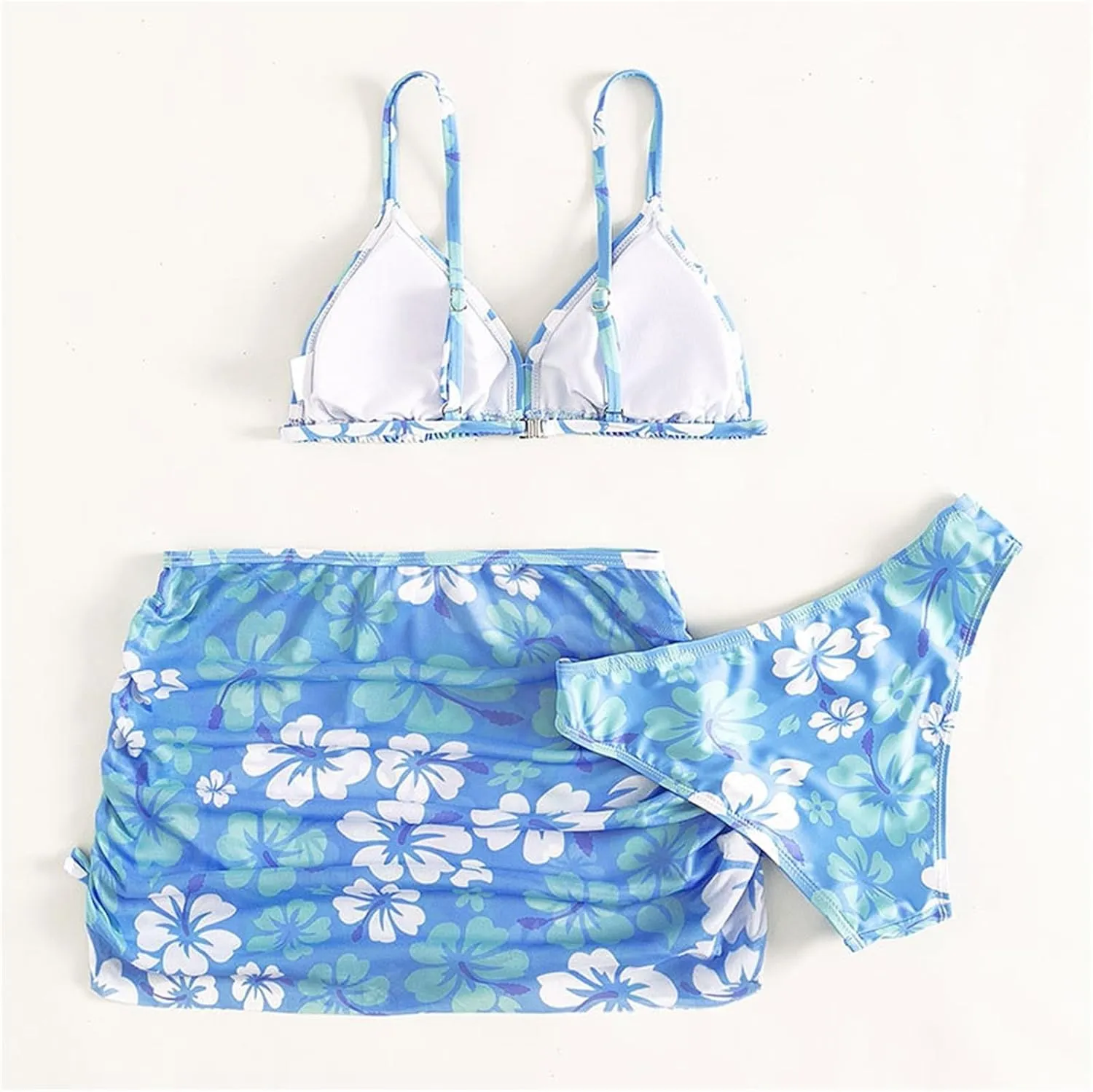 Girls Swimsuit 3 Piece Tropical Print Bikini Set Modest Swim Skirt String Bikini Swimsuit Bathing Suit Tops Swimwear