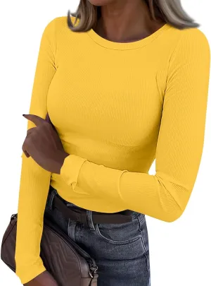 Going Out Tops for Women Fall Long Sleeve Lightweight Tops Ribbed Crew Neck Shirts Winter Trendy Travel Clothes
