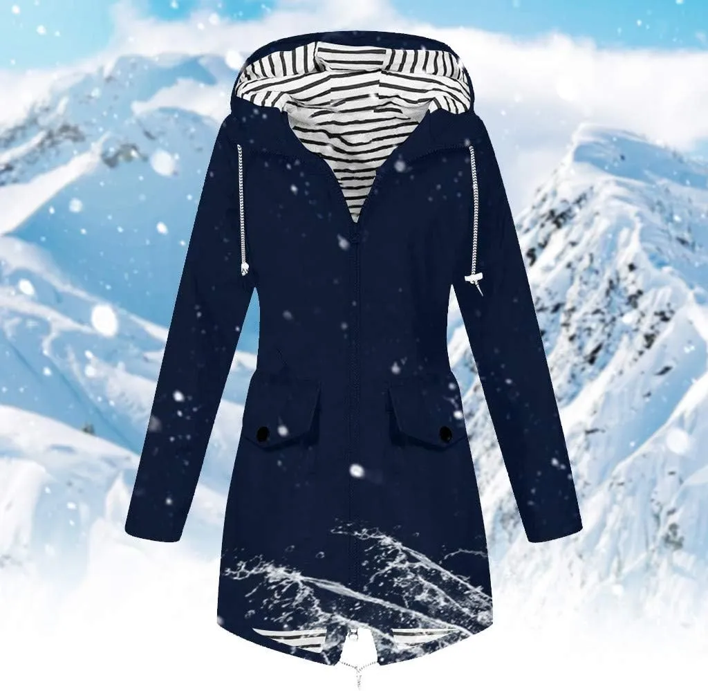 GOKKILRW Rain Jackets Women Waterproof Lightweight Striped Lined Rain Coats with Hood Outdoor Hiking Windbreakers Trench Coat