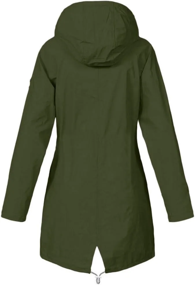 GOKKILRW Rain Jackets Women Waterproof Lightweight Striped Lined Rain Coats with Hood Outdoor Hiking Windbreakers Trench Coat