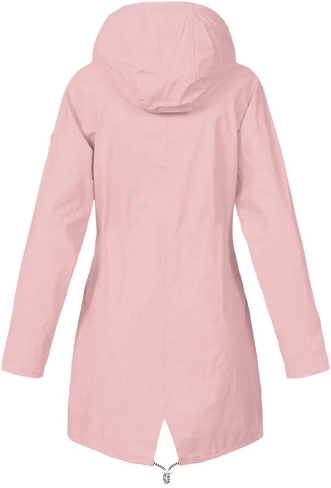 GOKKILRW Rain Jackets Women Waterproof Lightweight Striped Lined Rain Coats with Hood Outdoor Hiking Windbreakers Trench Coat
