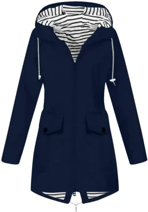 GOKKILRW Rain Jackets Women Waterproof Lightweight Striped Lined Rain Coats with Hood Outdoor Hiking Windbreakers Trench Coat