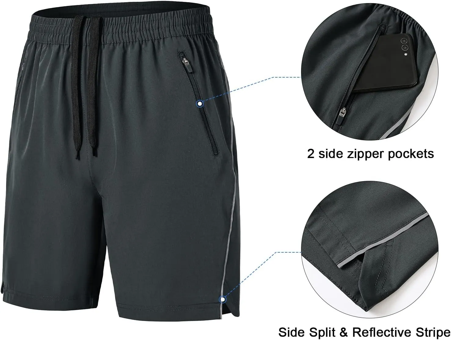 Gopune Men's Athletic Running Shorts Lightweight Quick Dry Workout 7" Gym Basketball Hiking Shorts