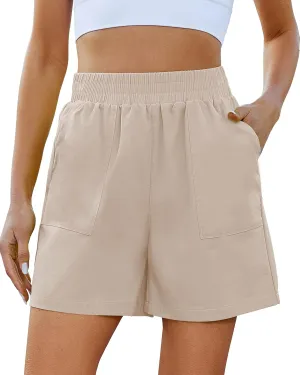GRAPENT Wide Leg Shorts for Women Pull on Shorts with Deep Pockets for Casual Gym Pants Walking Athletic