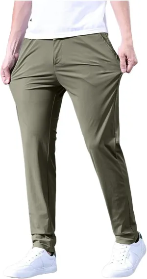 Gym Ice Silk Pants for Men Flat Front Ultra Stretch Straight Leg Sport Pants Athletic Quick Drying Running Trousers