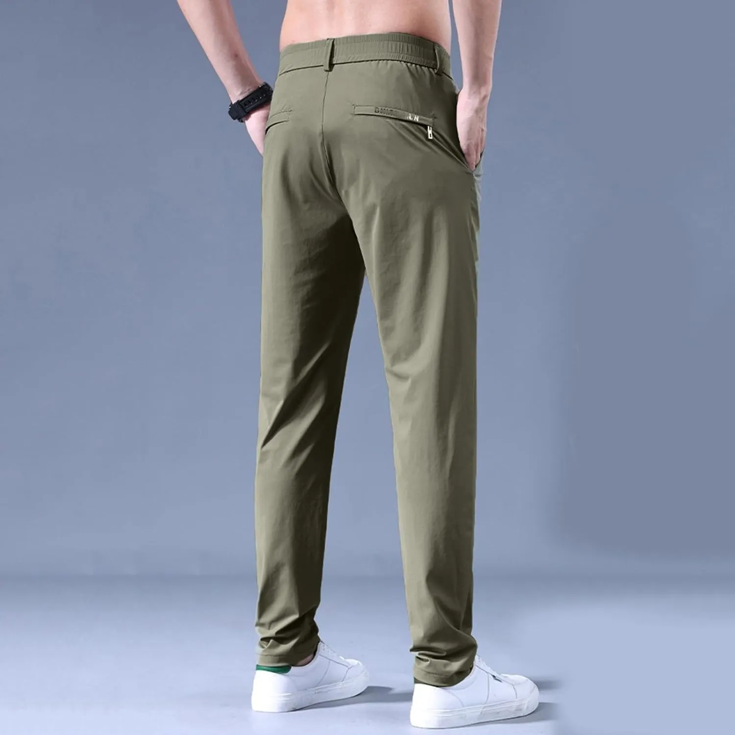 Gym Ice Silk Pants for Men Flat Front Ultra Stretch Straight Leg Sport Pants Athletic Quick Drying Running Trousers
