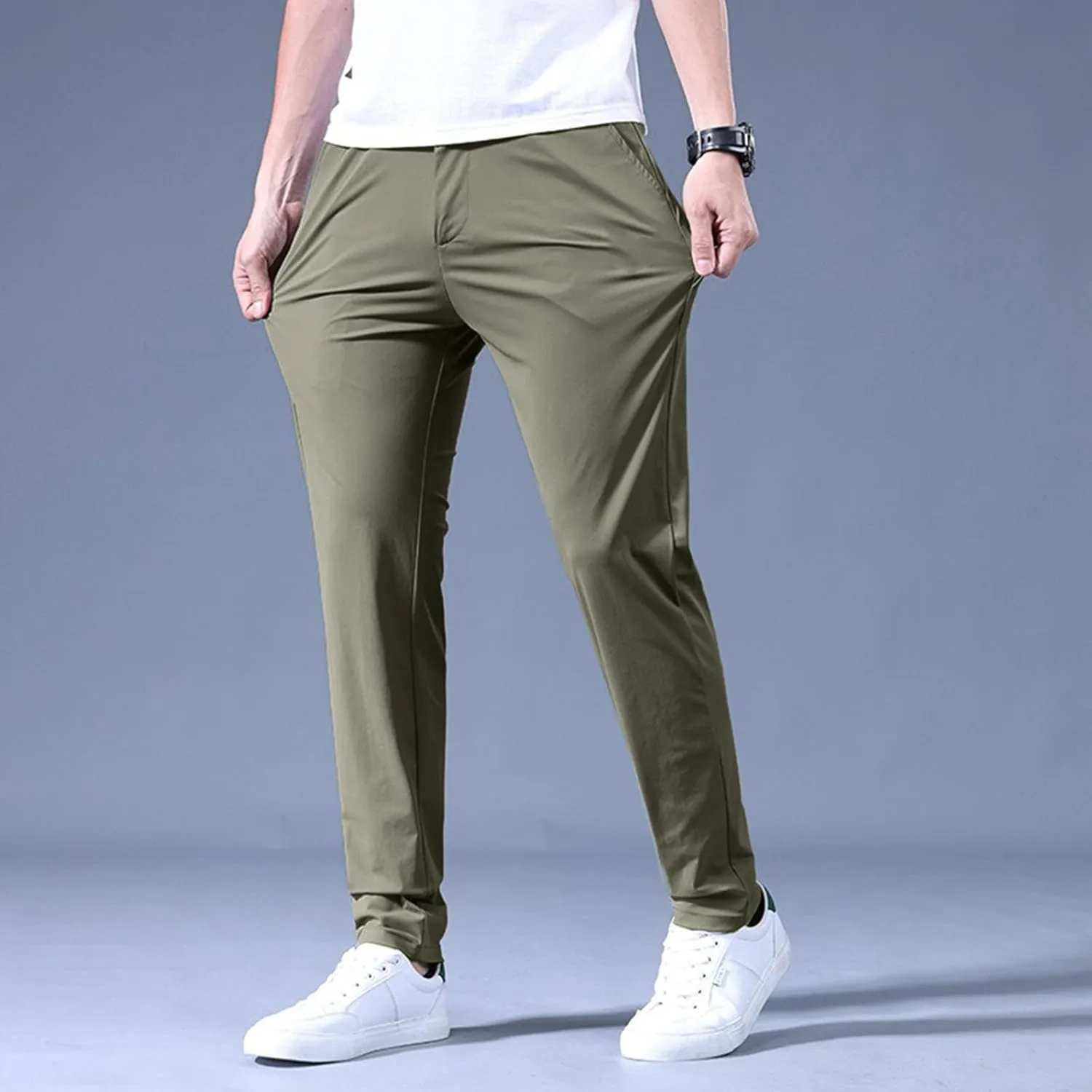 Gym Ice Silk Pants for Men Flat Front Ultra Stretch Straight Leg Sport Pants Athletic Quick Drying Running Trousers