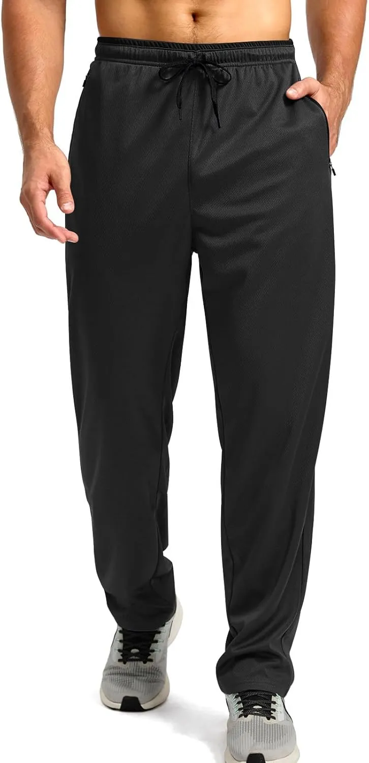 Gym Pants Men Casual Stretch Quick Dry Pant Drawstring Pull-On Tapered Joggers with Zipper Pockets Workout Athletic Pant