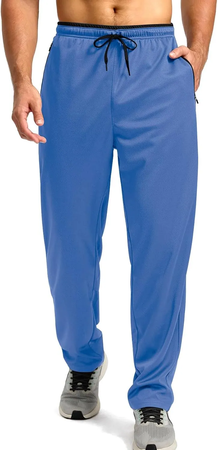 Gym Pants Men Casual Stretch Quick Dry Pant Drawstring Pull-On Tapered Joggers with Zipper Pockets Workout Athletic Pant