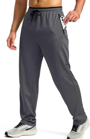 Gym Pants Men Casual Stretch Quick Dry Pant Drawstring Pull-On Tapered Joggers with Zipper Pockets Workout Athletic Pant