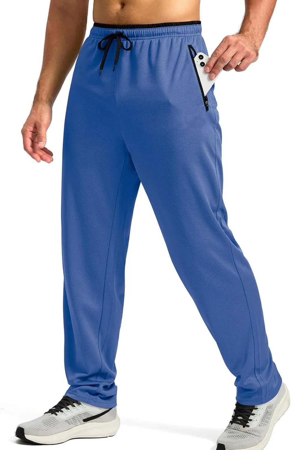 Gym Pants Men Casual Stretch Quick Dry Pant Drawstring Pull-On Tapered Joggers with Zipper Pockets Workout Athletic Pant