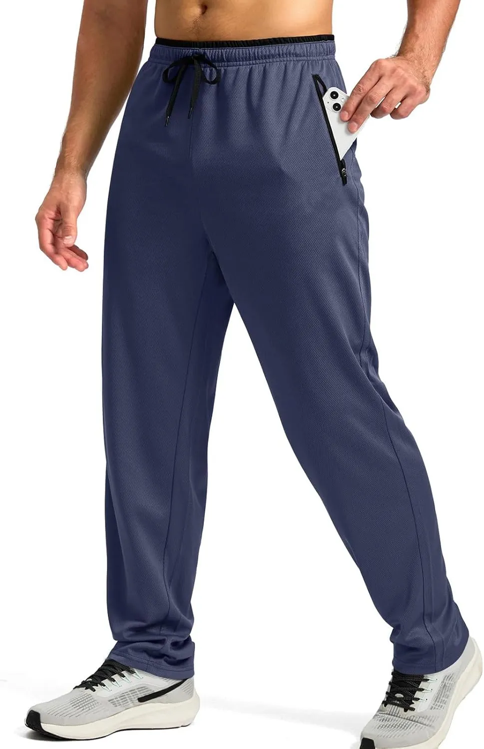 Gym Pants Men Casual Stretch Quick Dry Pant Drawstring Pull-On Tapered Joggers with Zipper Pockets Workout Athletic Pant