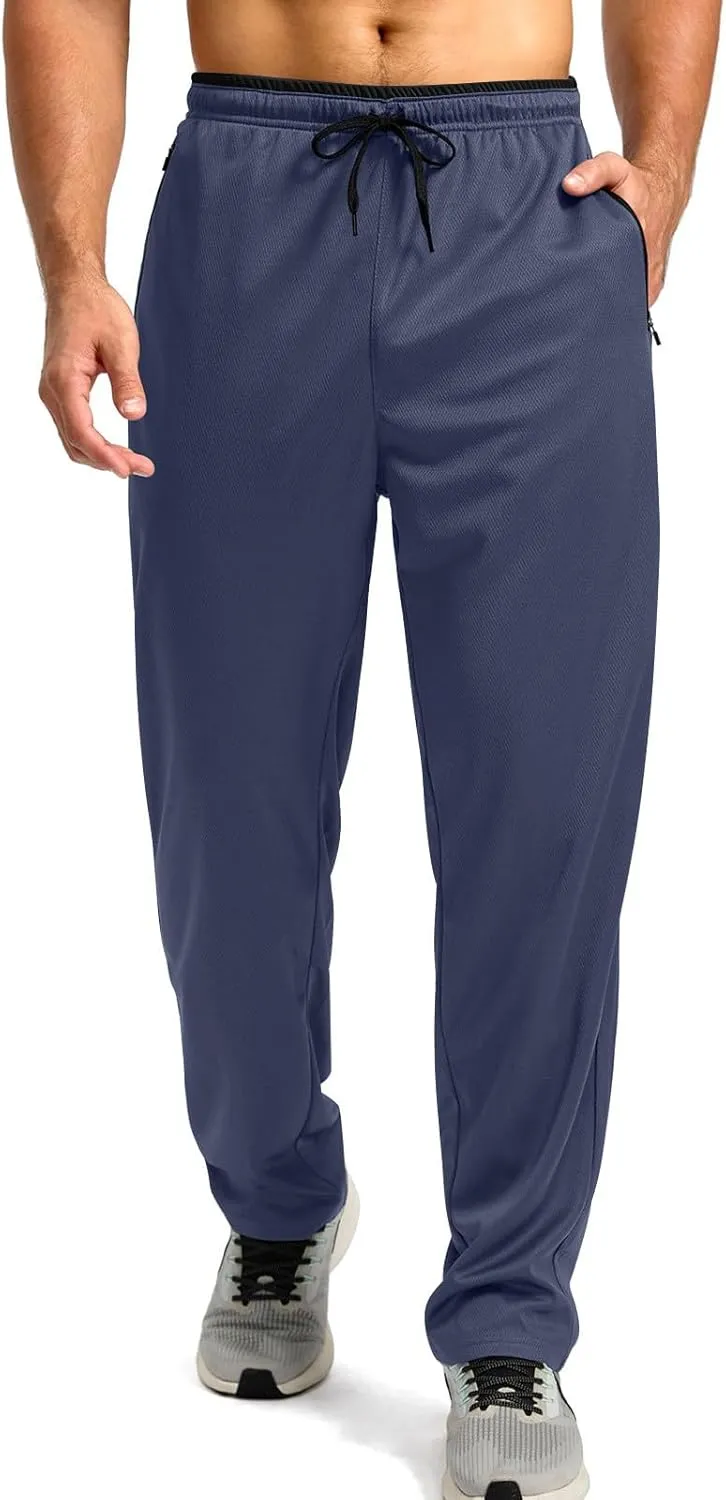 Gym Pants Men Casual Stretch Quick Dry Pant Drawstring Pull-On Tapered Joggers with Zipper Pockets Workout Athletic Pant