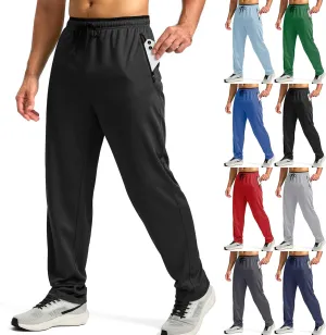 Gym Pants Men Casual Stretch Quick Dry Pant Drawstring Pull-On Tapered Joggers with Zipper Pockets Workout Athletic Pant