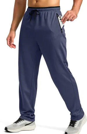 Gym Pants Men Casual Stretch Quick Dry Pant Drawstring Pull-On Tapered Joggers with Zipper Pockets Workout Athletic Pant