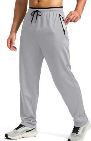 Gym Pants Men Casual Stretch Quick Dry Pant Drawstring Pull-On Tapered Joggers with Zipper Pockets Workout Athletic Pant