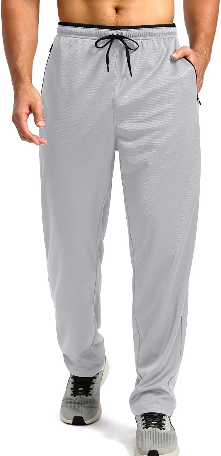 Gym Pants Men Casual Stretch Quick Dry Pant Drawstring Pull-On Tapered Joggers with Zipper Pockets Workout Athletic Pant