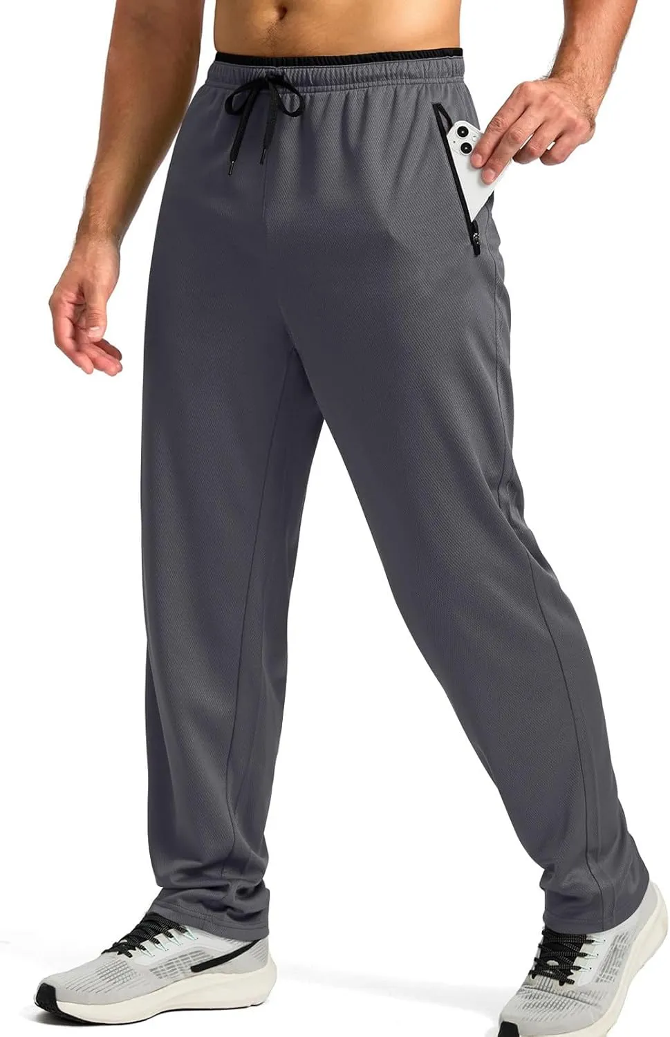 Gym Pants Men Casual Stretch Quick Dry Pant Drawstring Pull-On Tapered Joggers with Zipper Pockets Workout Athletic Pant