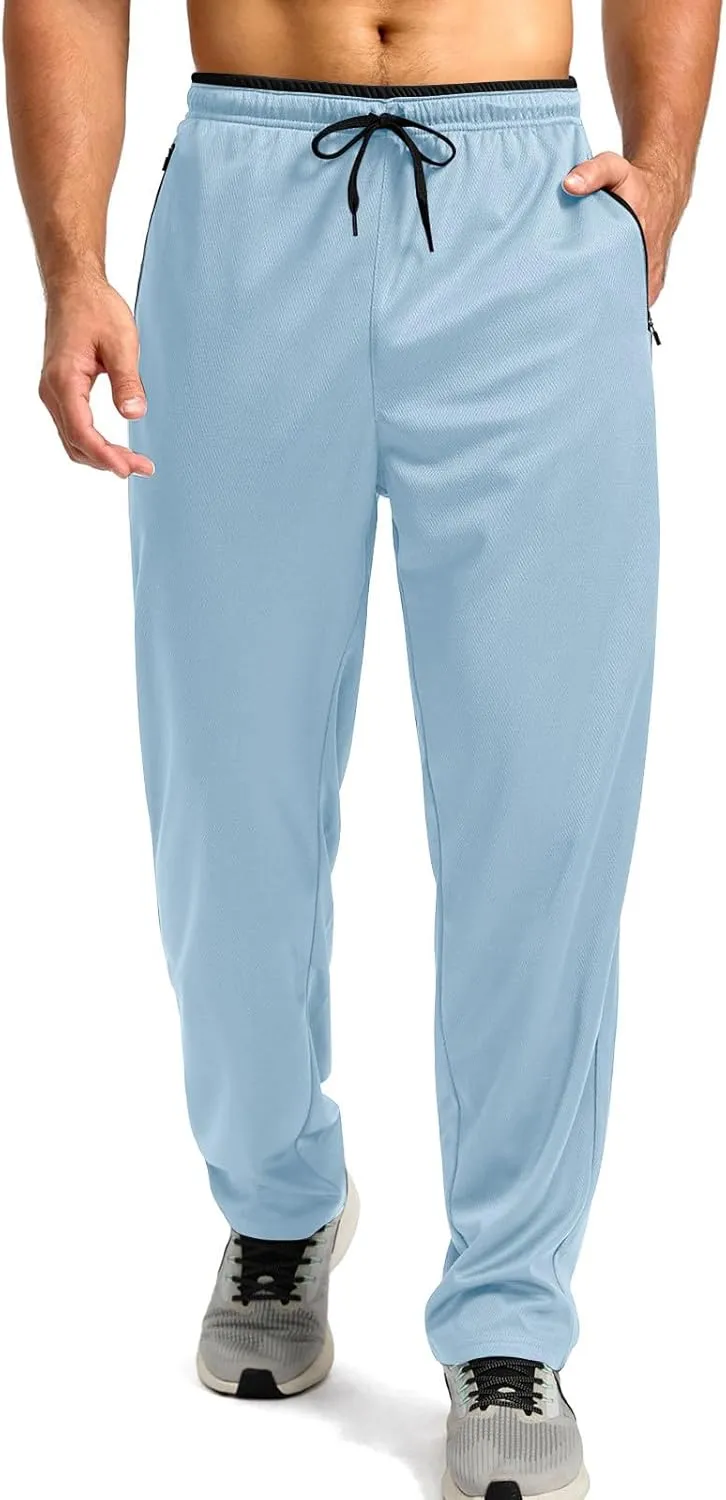 Gym Pants Men Casual Stretch Quick Dry Pant Drawstring Pull-On Tapered Joggers with Zipper Pockets Workout Athletic Pant