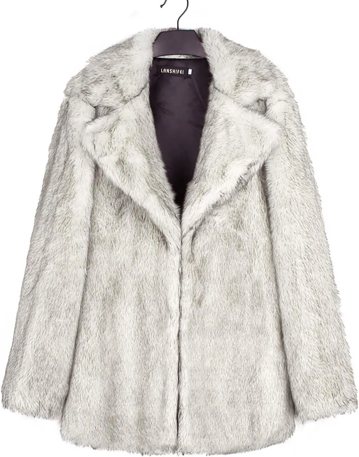 HGps8w Luxury Faux Fur Coat for Women Lapel Open Front Shaggy Cardigans Fuzzy Fleece Jacket Warm Winter Outerwear