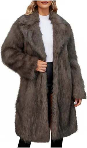 HGps8w Luxury Faux Fur Winter Coats for Women Open Front Long Shaggy Cardigans Fuzzy Fleece Warm Outerwear Jackets