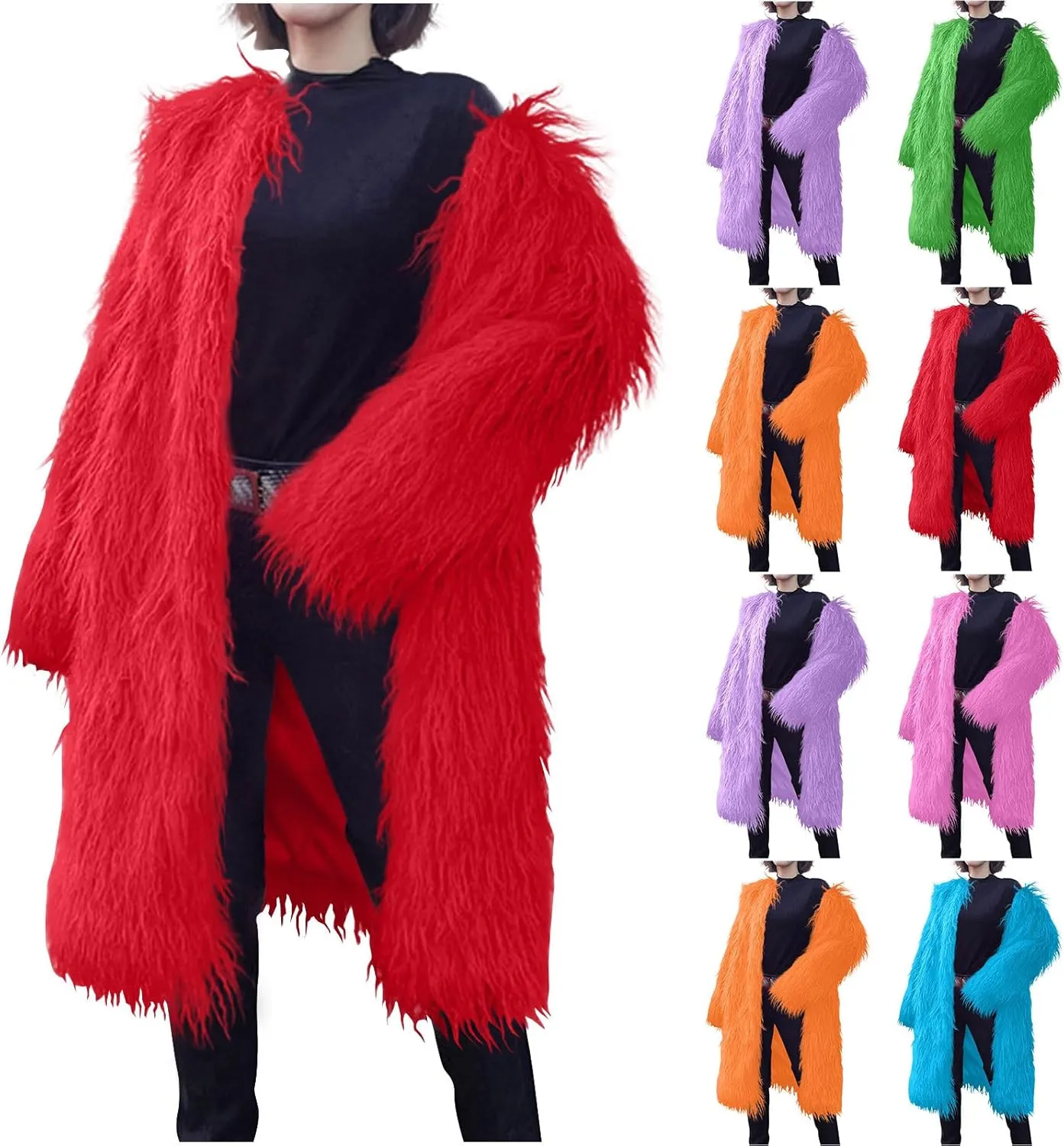 HGps8w Luxury Long Faux Fur Coat for Women Open Front Shaggy Cardigans Oversized Fuzzy Fleece Jacket Warm Winter Outerwear