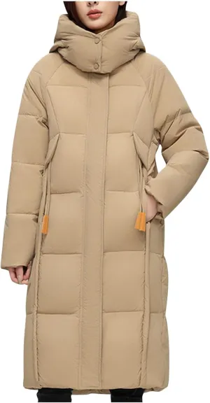 HGps8w Women's Puffy Winter Hooded Down Coat Thickened Long Quilted Puffer Jacket Insulated Parkas Outerwear with Pockets