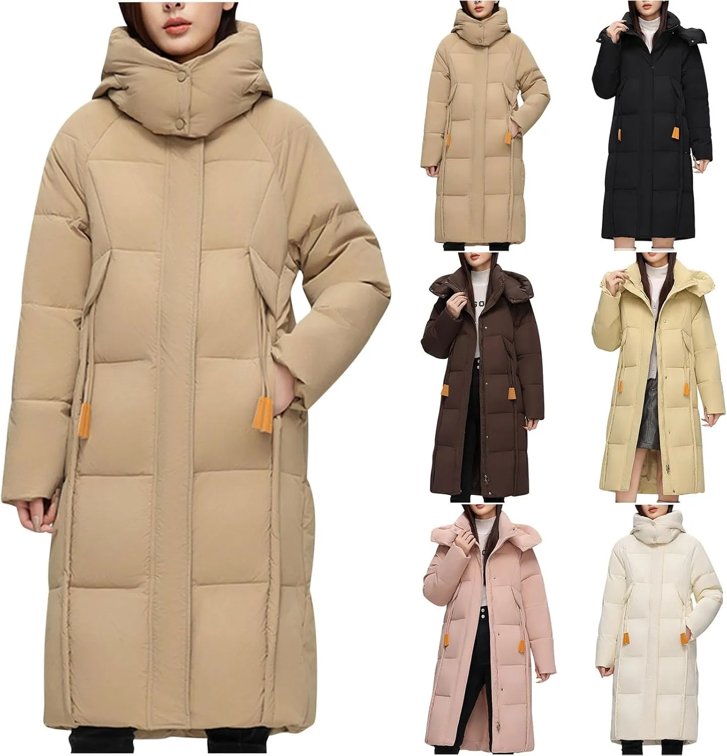 HGps8w Women's Puffy Winter Hooded Down Coat Thickened Long Quilted Puffer Jacket Insulated Parkas Outerwear with Pockets