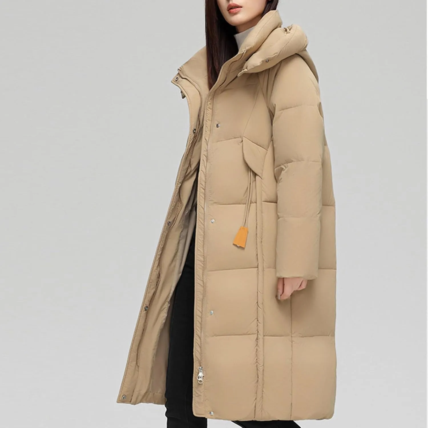 HGps8w Women's Puffy Winter Hooded Down Coat Thickened Long Quilted Puffer Jacket Insulated Parkas Outerwear with Pockets