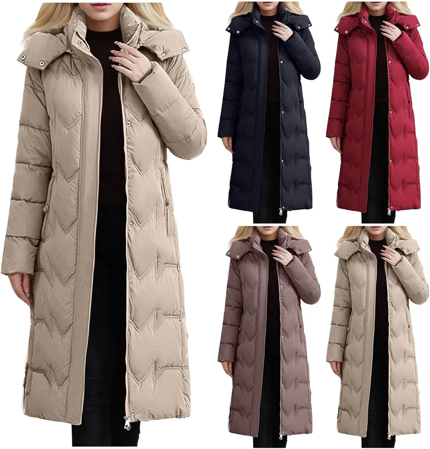 HGps8w Women's Winter Long Thickened Down Coat, Casual Hooded Quilted Puffer Jacket Insulated Parkas Outerwear with Pockets