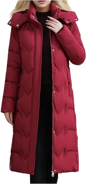 HGps8w Women's Winter Long Thickened Down Coat, Casual Hooded Quilted Puffer Jacket Insulated Parkas Outerwear with Pockets